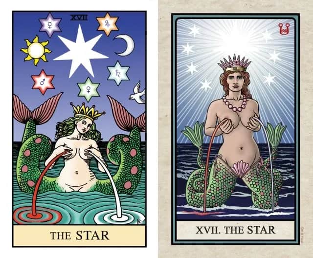 炼金术塔罗早期星星与重新绘制版本的对照