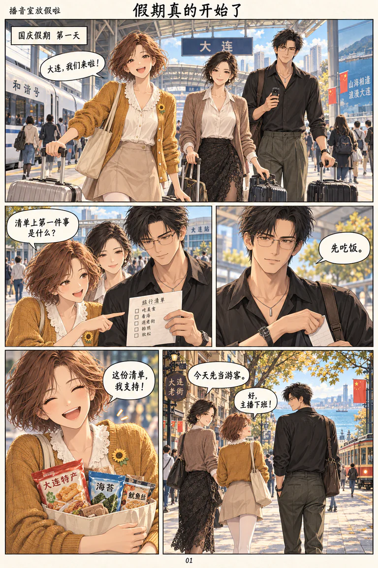 小满 知遥 砚舟大连旅行漫画第 1 页 假期真的开始了